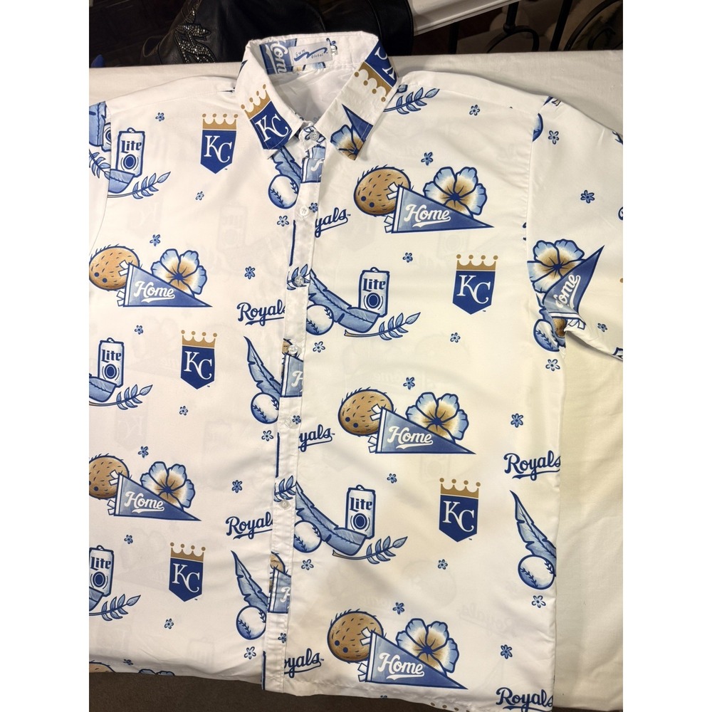 Kansas City Royals Size XL Hawaiian Button Up Shirt Miller Lite MLB Vacation